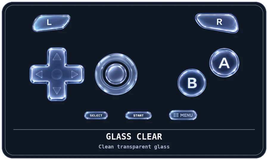 Glass Clear: Clean transparent glass. D-Pad, analog, A, B, shoulder and menu controls.